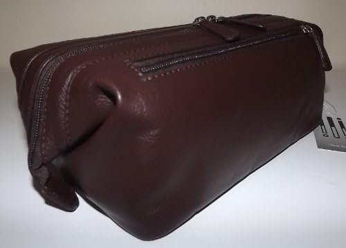 Italia Leather Framed Top Zip Toiletry Travel Shave Kit Brown