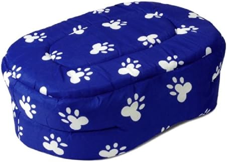 PET BED 15" Blue w. White Paw Prints Dog Cat Puppy Cushion Pillow Small