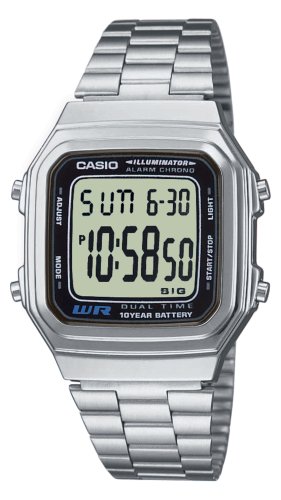 CASIO Collection A178WEA-1AES - Reloj unisex de cuarzo, correa de acero inoxidable color plata