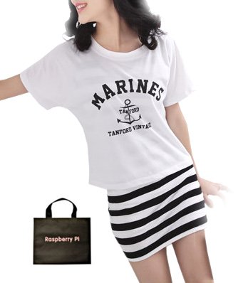 (ラズベリーパイ)RaspberryPi レディース ボーダー ワンピ 半袖 トップス 重ね着コーデセット S M L オリジナルエコバッグセット od367