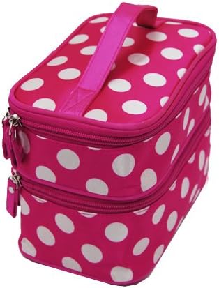 Beauty Case Makeup Bag Double Layer Cosmetic Bag Pink With White Polka Dots