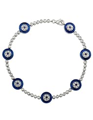 Victoria Kay 14k White Gold Dark Blue Enamel Sapphire and Diamond Evil Eye Bracelet (1.00cttw, J, I2)
