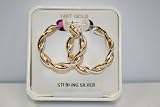 14K Yellow Gold and Sterling Silver 35X6MM Twisted Hoop Earrings