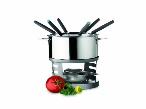 Domestic 923746 Fonduegarnitur 10-teilig mit je 1 Fonduetopf, Spritzschutz, Brenner, Rechaud und 6 Fonduegabeln, schwarz