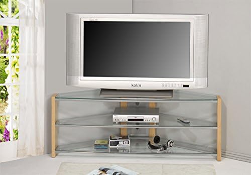 Glass Top TV Stand with Tempered Glass Natural Finish