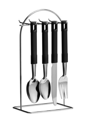 Premier Housewares 24-teiliges Besteckset Tafa mit St&auml;nder, schwarz