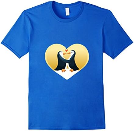 Men's Two Cute Icy Penguins Falling In Love Kissing Hearts T-shirt Medium Royal Blue