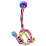 Rainbow Sexy Coiled Snake Anodized Titanium Belly Button Ring