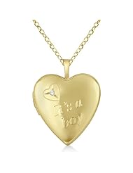 14K Yellow Gold Vermeil "Its A Boy" Heart-Shaped 0.01ct Diamond Locket Pendant Necklace For Women