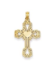 14K Yellow Gold Beaded Cross with Heart Pendant