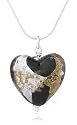 Martick Black Confetti Murano Glass Style Heart on 18" Silver Snake Chain