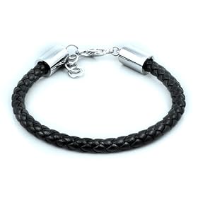 Genuine Braid Leather Bracelet - Adjustable - Black