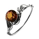 Diamond Cut Collection Certified Genuine Honey Amber and Sterling Silver Round Bangle