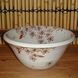 洗面ボウル 信楽焼 (和風 陶器製) 赤桜 そり型(絵付け) (手洗い鉢/洗面鉢/洗面ボール) ミニサイズ26cm