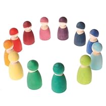 Hot Sale Grimm's Set of 12 Rainbow Friends Peg Dolls - Wooden Pretend Play People Figures with Storage Tray