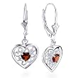 Sterling Silver Filigree Hear Garnet Earring