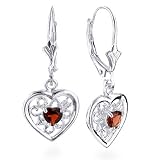 Sterling Silver Filigree Hear Garnet Earring