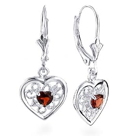 Sterling Silver Filigree Hear Garnet Earring