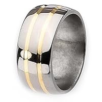 Chisel 14k Gold Inlaid Polished Titanium Ring (10.0 mm) With Wood Box - Size 10.5