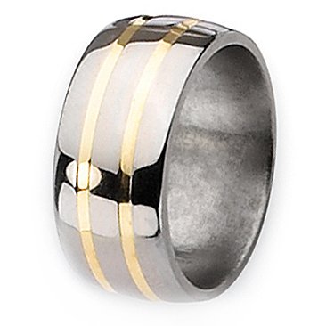 14k Gold Inlaid Polished Titanium Ring (10.0 mm) With Wood Box - Sizes 8-12