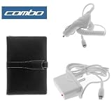 Premium Genuine Black Carrying Protector Leather Case + White Car Charger + White Home Travel Charger for Amazon Kindle 2nd Generation Electronic Reading Device