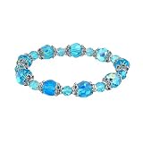Bracelet - B48 - Faceted Fire Polished Glass and Faceted Glass Beads - Stretch ~ Aqua