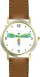 Multicolored No.3 Dragonfly or Dragon Fly - JP - WATCHBUDDY&reg; DELUXE TWO-TONE THEME WATCH - Arabic Numbers - Brown Leather Strap-Size-Women's Size-Small