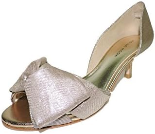 Pelle Moda Alera Champagne Metallic bowtie Peep Toe Shimmer Pumps 2" Heels Sandals Size 7.5 M