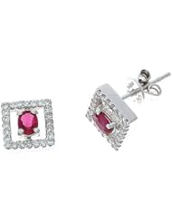 0.64CTW 18K White Gold Genuine Ruby and Diamond Stud Earrings