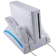 All in 1 Wii Stand Battery Charger Fan Cooler Remote Nunchuk Stand (COOL BLUE GLOWING LEDS) for Nintendo Wii + 2 x Recharge Batteries