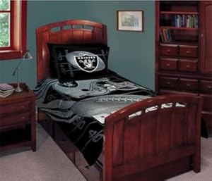 NFL Football Oakland Raiders Logo 5 Piece Comforter, Pillowcase, Fitted & Flat Sheet Bed-in-a-bag Set Queen Size