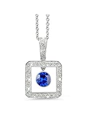 Square Diamond Pendant With A Round Cut Center Stone In 18K White Gold With A 0.65 ct. Genuine Blue Sapphire Center Stone.