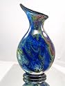 Murano Glass Vase Mouth Blown Art Klein Blue Swirls Pattern Vase E208