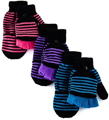 Soothers Juniors Fingerless Gloves with Fold Over Mitten 3-Pack (One Size, Coral/Grape/Sky)