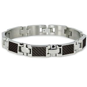 Titanium Men's Link Bracelet with Black Carbon Fiber Accents (10mm Wide) 7.75 Inches