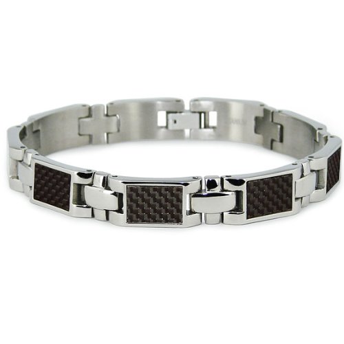 Titanium Men’s Link Bracelet with Black Carbon Fiber Accents (10mm Wide) 7.75 Inches