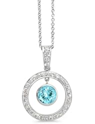 CleverEve Luxury Series Twin Circle Pave Diamond Pendant 1 ct. tw. in 18K White Gold w/ 0.45 ct. Genuine Aquamarine Center Stone