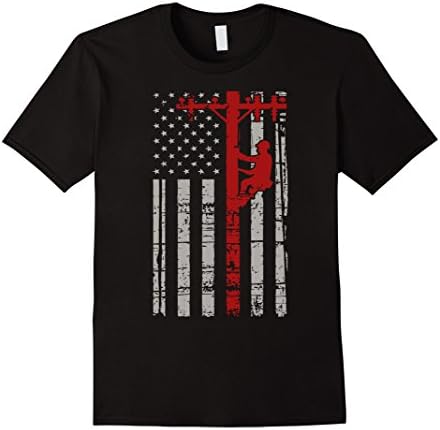 Men's Lineman Shirts - American Flag Lineman Medium Black
