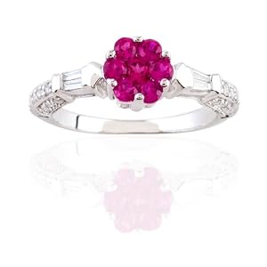 1.00ct tw Natural Diamond (SI2-claritiy, GH-Color) and Ruby Ring in 14K White... by TriJewels
