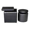 Global Distinctions Nailhead Ottoman Set, Black Faux Leather