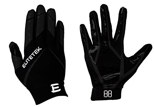 EliteTek RG-14 Football Gloves Youth and Adult (Black/Black, Youth L)