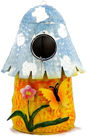 Whimsical Mushroom Metal Outdoor Bird House, 9" Tall