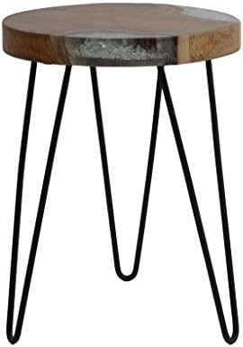 End/ Side Table Modern/ Contemporary Eco-Friendly Round Small in Icy Wood with Iron Legs (Kakalina). 14 in Long x 14 in Wide x 19 in Deep - Assembled