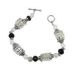 Bracelet - B26 -Handmade Murano Glass & Fire-Polished Beads - Lg Cubes - Toggle Closure ~ Black and Clear