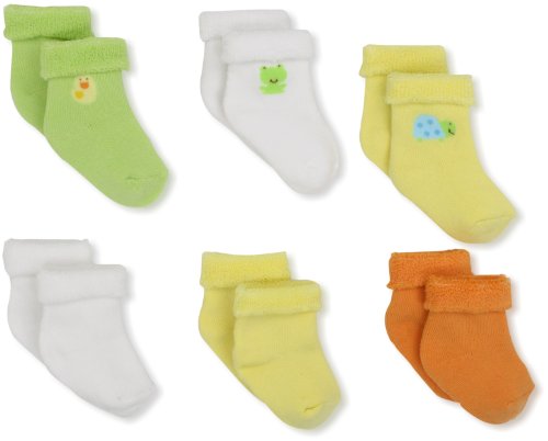 Gerber Unisex-Baby Newborn 6 Pack Variety Socks, Yellow/Green, 6-9 Months