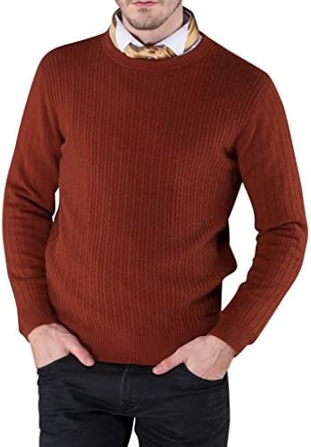 FOUQ Men's 100% Mink Cashmere Pullover Knit Solid Sweater Red Brown XL