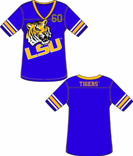 LSU Tigers Louisiana State Women's Jersey T-Shirt With Stripes