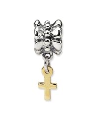 Sterling Silver & 14k s Cross Dangle Bead by Reflection Beads, Best Quality Free Gift Box Satisfaction Guaranteed