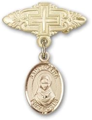 14K Gold Baby Badge with St. Rafta Charm and Badge Pin with Cross