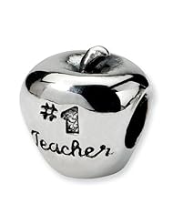 Sterling Silver Reflection Beads Collection #1 Teacher Apple Bead Charm 4mm Hole (fits 3mm European Style Charm Bracelets)